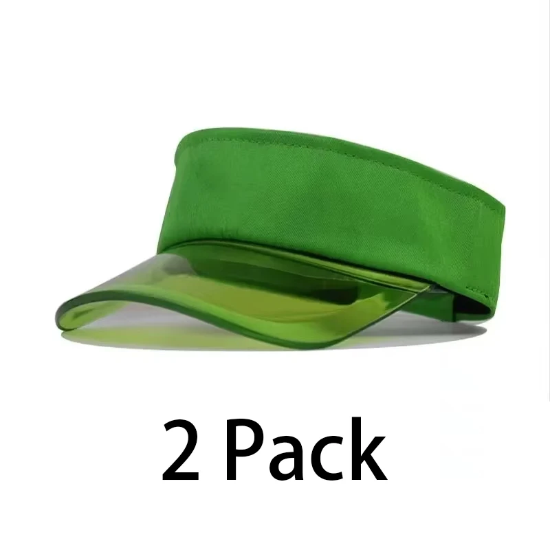 Green 2 Pack Sun Hats Unisex Golf Hat Sun Protection Soft PVC for Outdoor Sport Tennis Running Beach Running Empty Top Visors