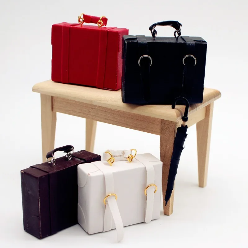 Dollhouse Simulation Leather Suitcase Briefcase Mini Model DIY Handbag Miniature Scene Decoration Accessories