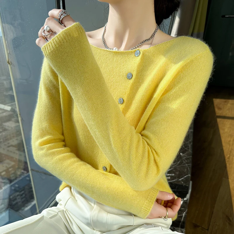 SZDYQH Hot Sale Spring Women\'s O-Neck Cardigan 100% Pure Cashmere Knitted Sweater Autumn New Fashion Clothes Girl Jacket Tops