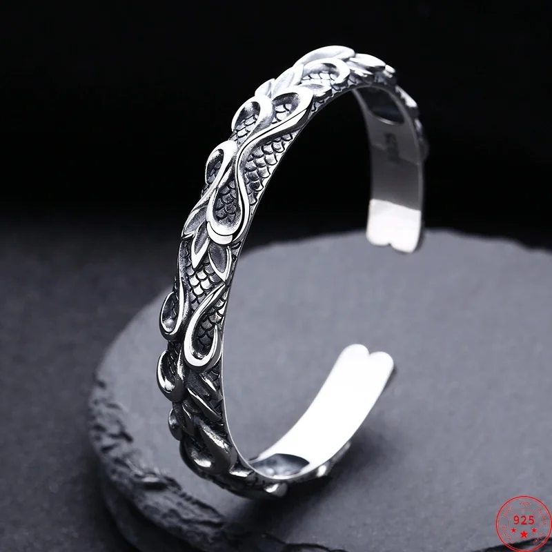 BOCAI S925 Sterling Silver Charms Bracelets for Men Antique Eternal Rattan Dragon Scale Pattern Bangle Fine Choice Jewelry