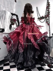 Dark Bride Red Flower Wedding Dress Cos Lolita Dress Op Dress Lolita Heavy Industry Trail Puffy Princess Dress, Lolita Cosplay