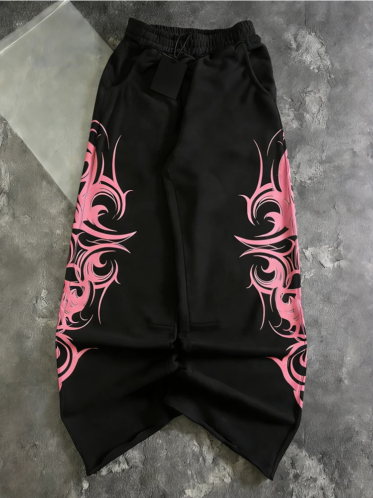 

Повседневные брюки в европейском и американском стиле хип-хоп, широкие брюки, персонализированный тотемный принт, тренд, ретро, уличный танец, свободные Y2K