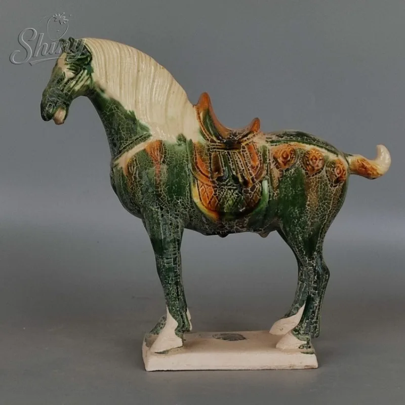 Tang Sancai Green-Glazed Warhorse Antique-Style Excavated Ancient Porcelain Antique Collectible Get