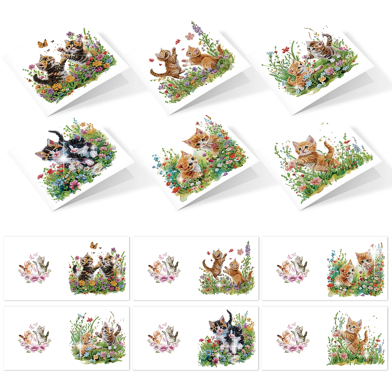 6PCS Diamond Art Painting Greeting Cards Kits,Grass cats DIY Special Shaped Diamond Art congratulation cards Art handmade Gift