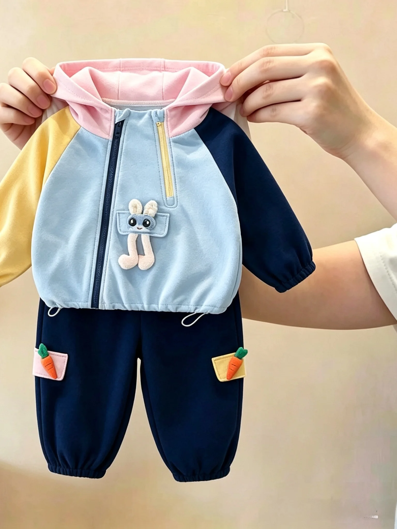 Girls Casual Outfit 2026 New Style Baby Cartoon Police Officer Two-Piece Set Color Block Fashionable And Stylish