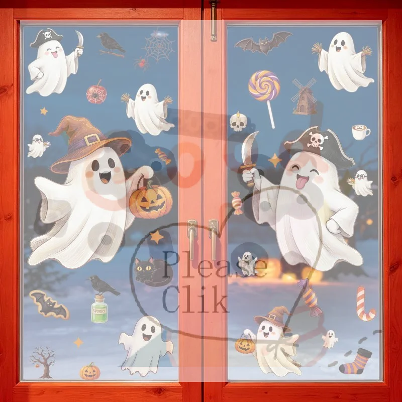 【HG】1/2 Sheets Cute Halloween Ghost Window Stickers Removable Vivid Print For Home Party Holiday Decor