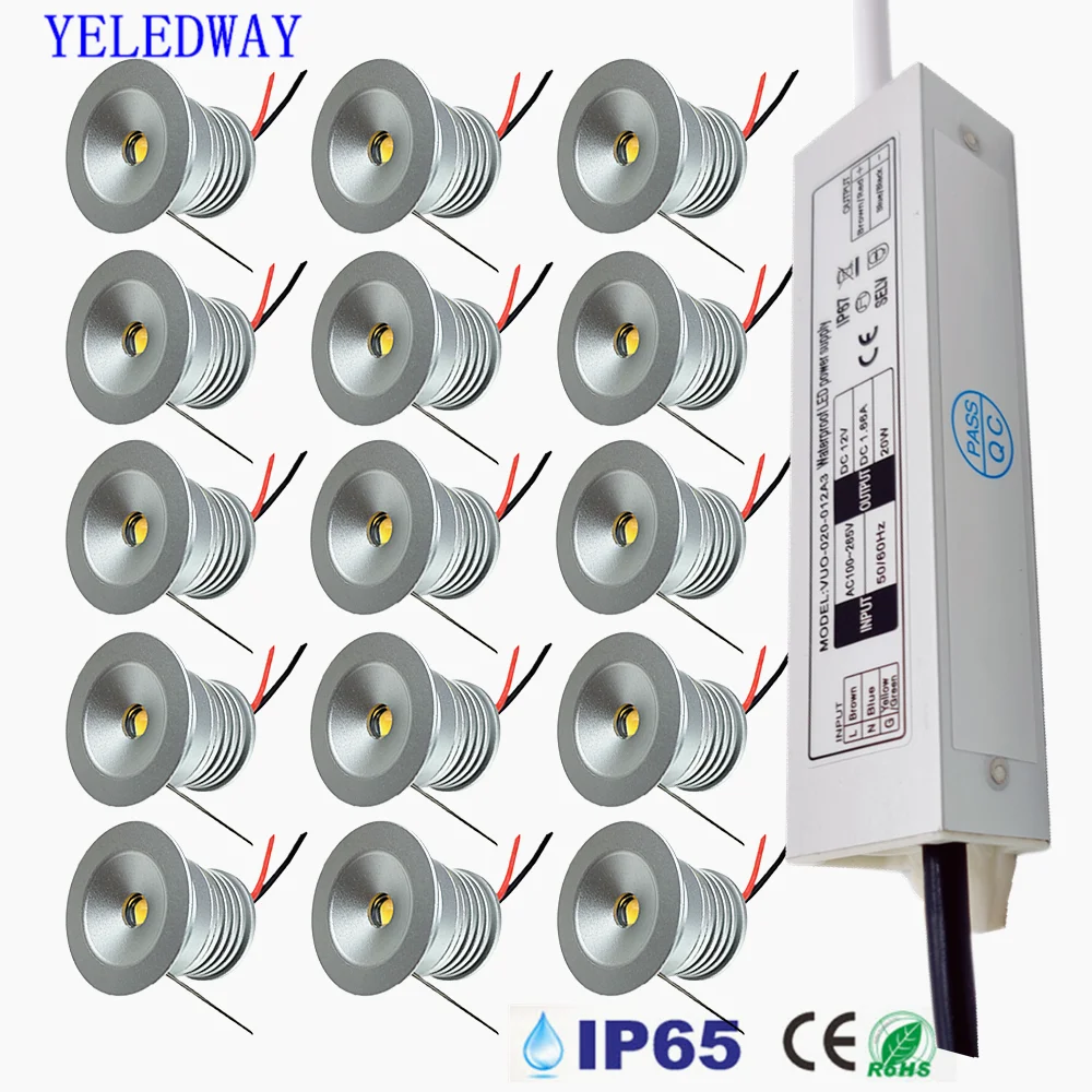 Mini Downlight LED 12V pod szafką reflektor 1W wpuszczone W sufit lampa punktowa 25mm aluminiowe lampy halogeny ze sterownikiem AC100V-265V