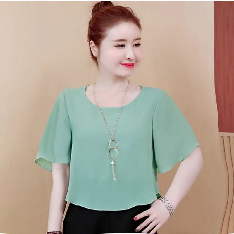 2023 New Summer OL style Office laday Chiffon Blouse half Sleeve Female Solid Casual Shirt Feminina Camisas Blusas blouse femme