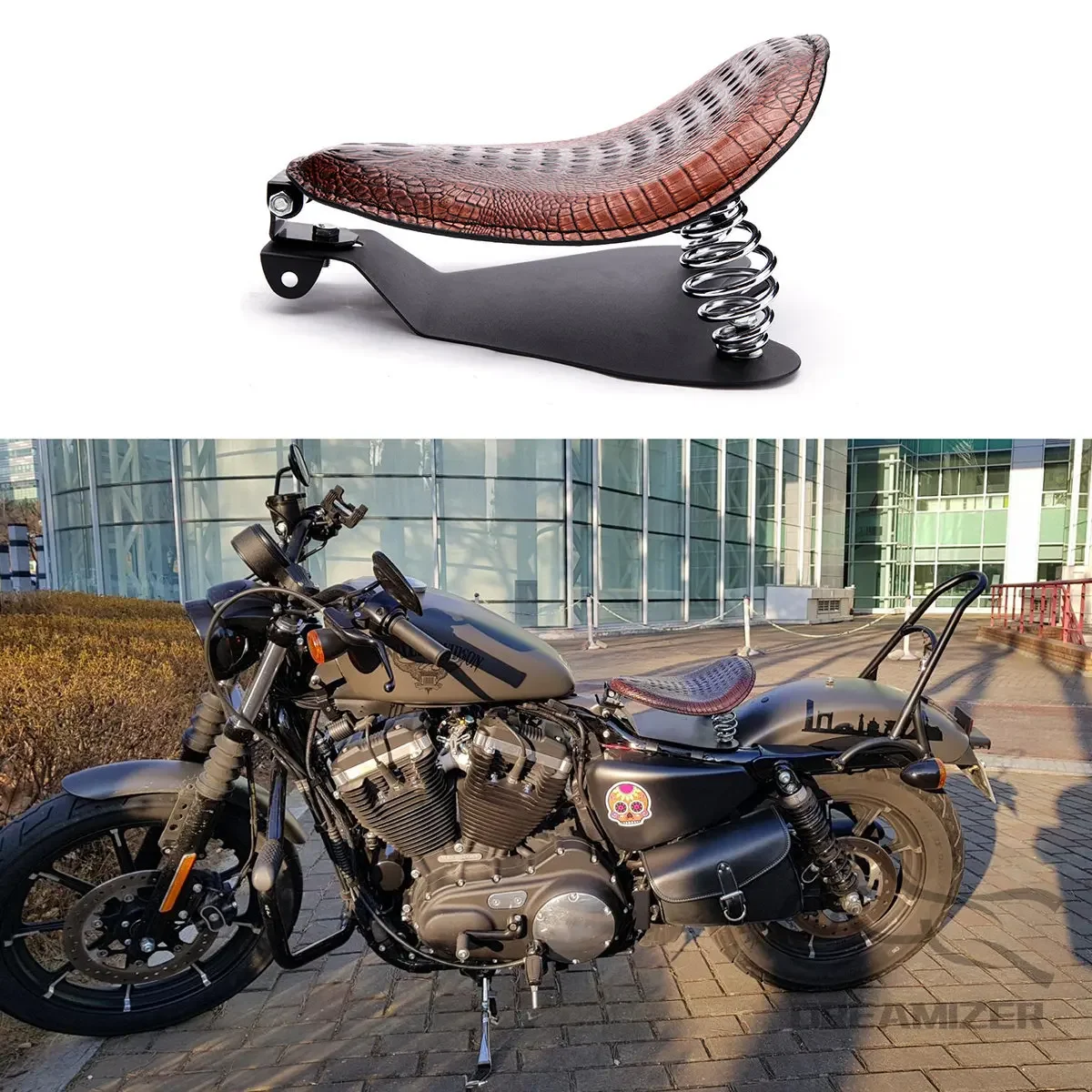 Motocykl Retro brązowy/czarny wzór aligatora Solo Seat dla Honda Shadow 700 Magna dla Harley Sportster Bobber Chopper Rocker