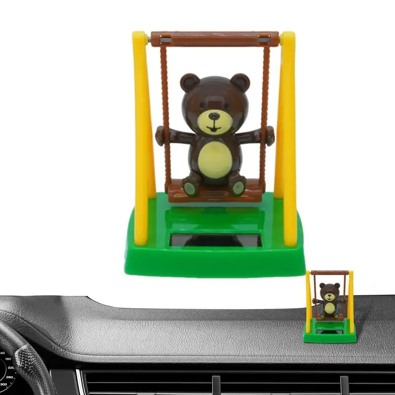 Car Solar Powered Swing Bear Cute Cartoon Bear Shaking Head Doll Toy Swing Decoration Decor For Car Office Desk Home