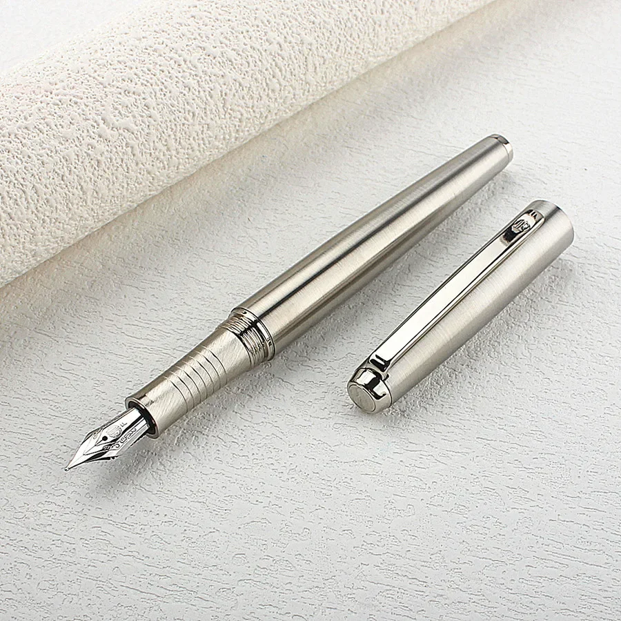 

HongDian Metal Fountain Pen Brushed stainless steel Iraurita Fine 0.5mm Silver Clip Business Office Student Writing Ink Pen