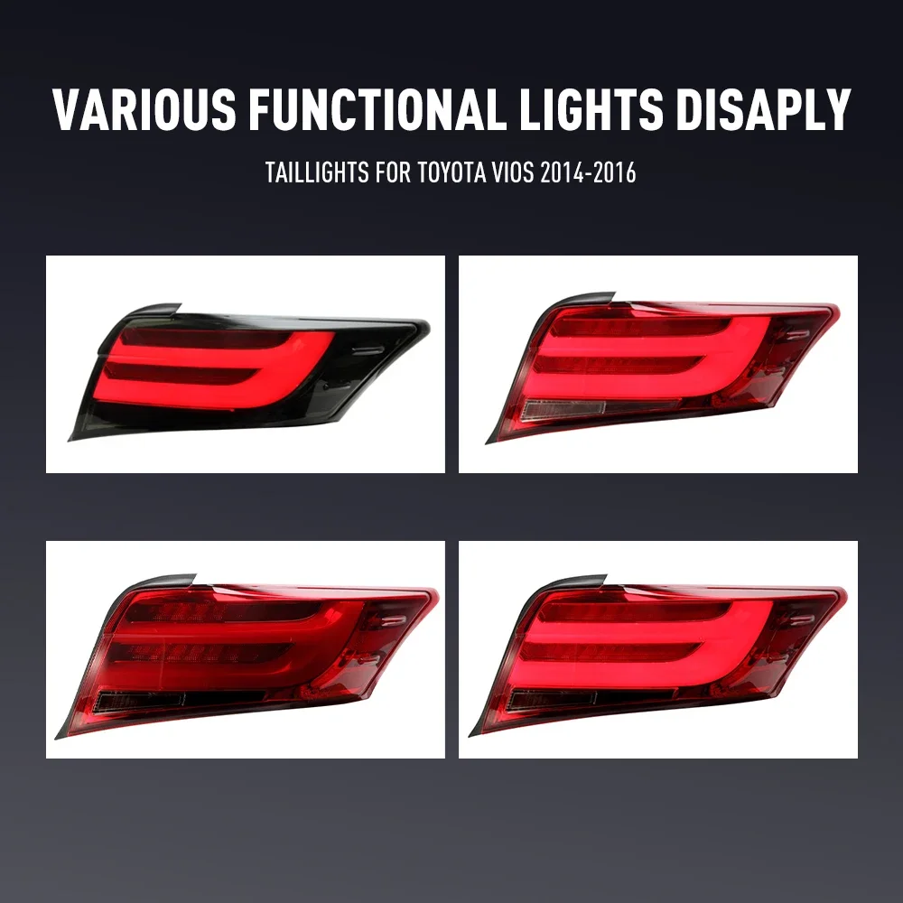 زوج من أضواء خلفية LED لتويوتا فيوس 14-16 DRL عكس الفرامل إشارة دوران سيارة الخلفية الذيل ضوء الجمعية التوصيل والتشغيل 2 قطعة