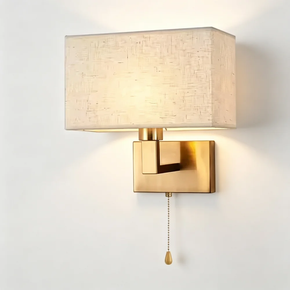 Minimalist Bedside Wall Light With Zipper Switch Fabric E27 LED Copper Lamp Body Wall Lamp Hotel LivingRoom Home Decoration Lamp