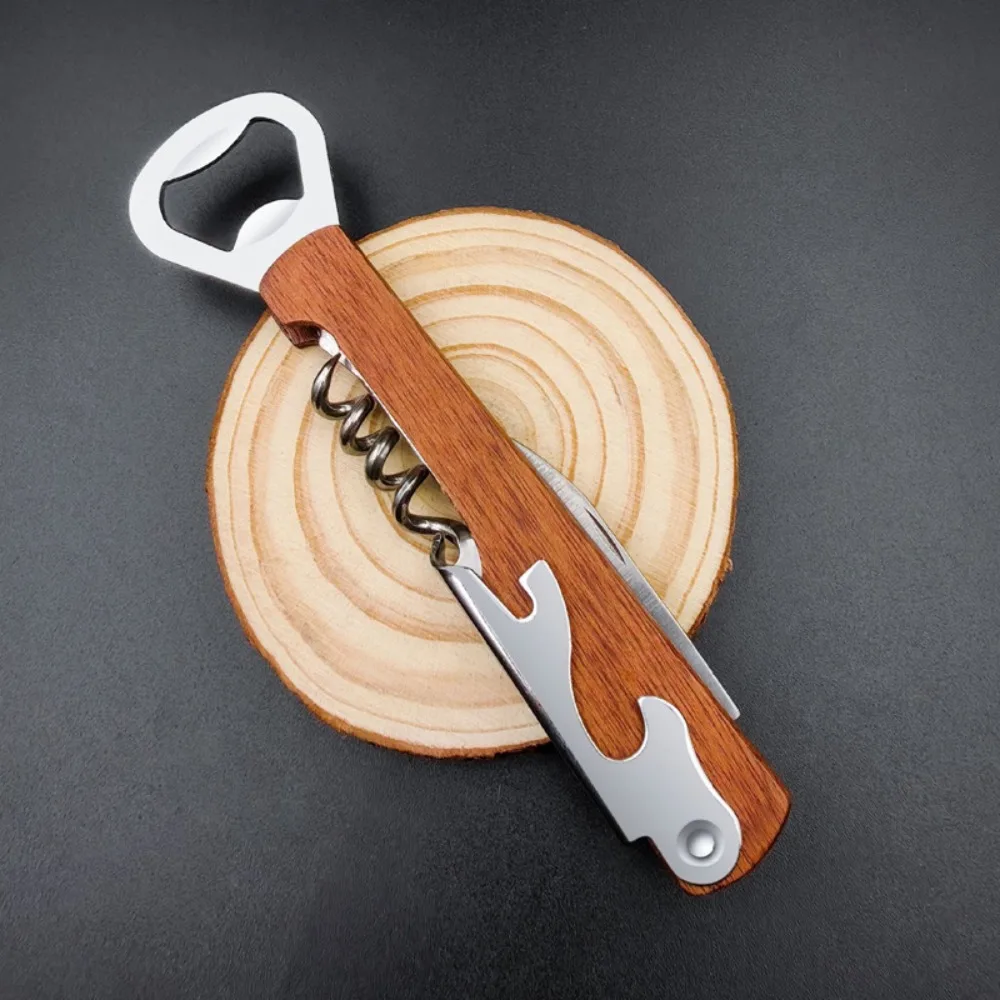 

2PCS Durable Wooden Handle Wine Bottle Opener Stainless Steel 4 in 1 Beer Cap Openers Personalize Can Opener Bartenders