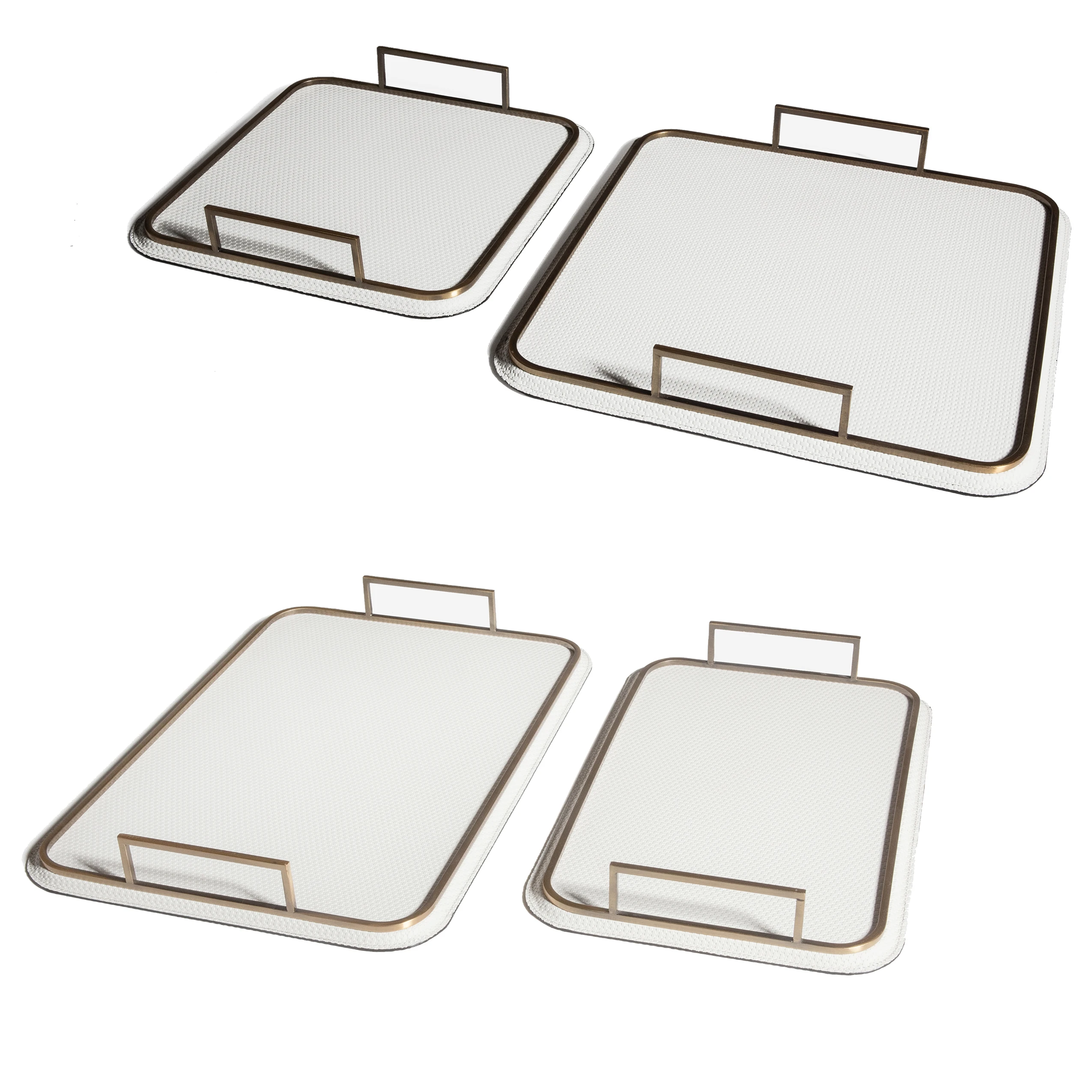 

European Style T-174 Hotel Model Room Custom Double Handle Metal Leather Serving Tray Square Tray Set for Home Decoration