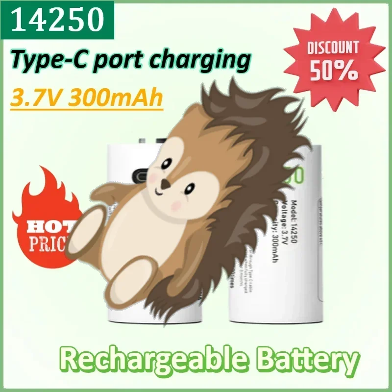 

2PCS 14250 3.7V 300mAh USB Type-C Rechargeable Lithium Battery IoT PLC Positioning Programmer Device High-capacity Batteries
