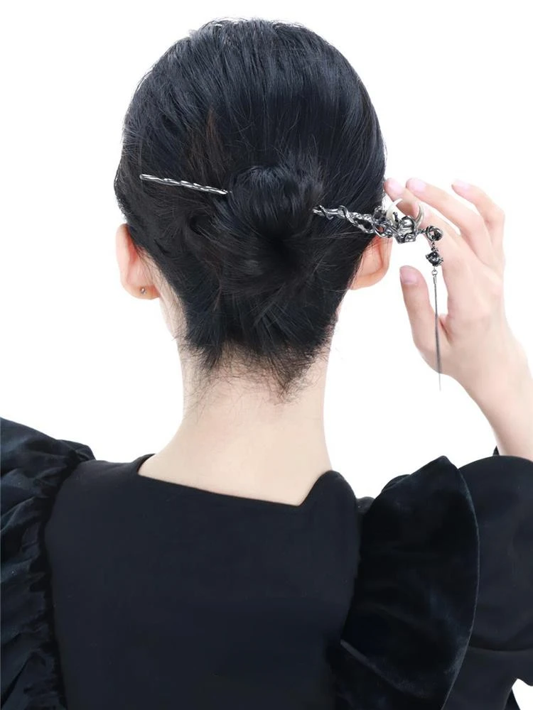 YHJ-Hairpin preto estilo chinês, original, novo, menina picante, ornamento lua, estilo frio, acessórios para cabelo para mulheres e meninas