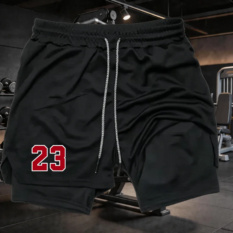 Summer hot selling men's comfortable gym training 2-in-1 sports fashion quick drying fabric jogging double-layer shorts