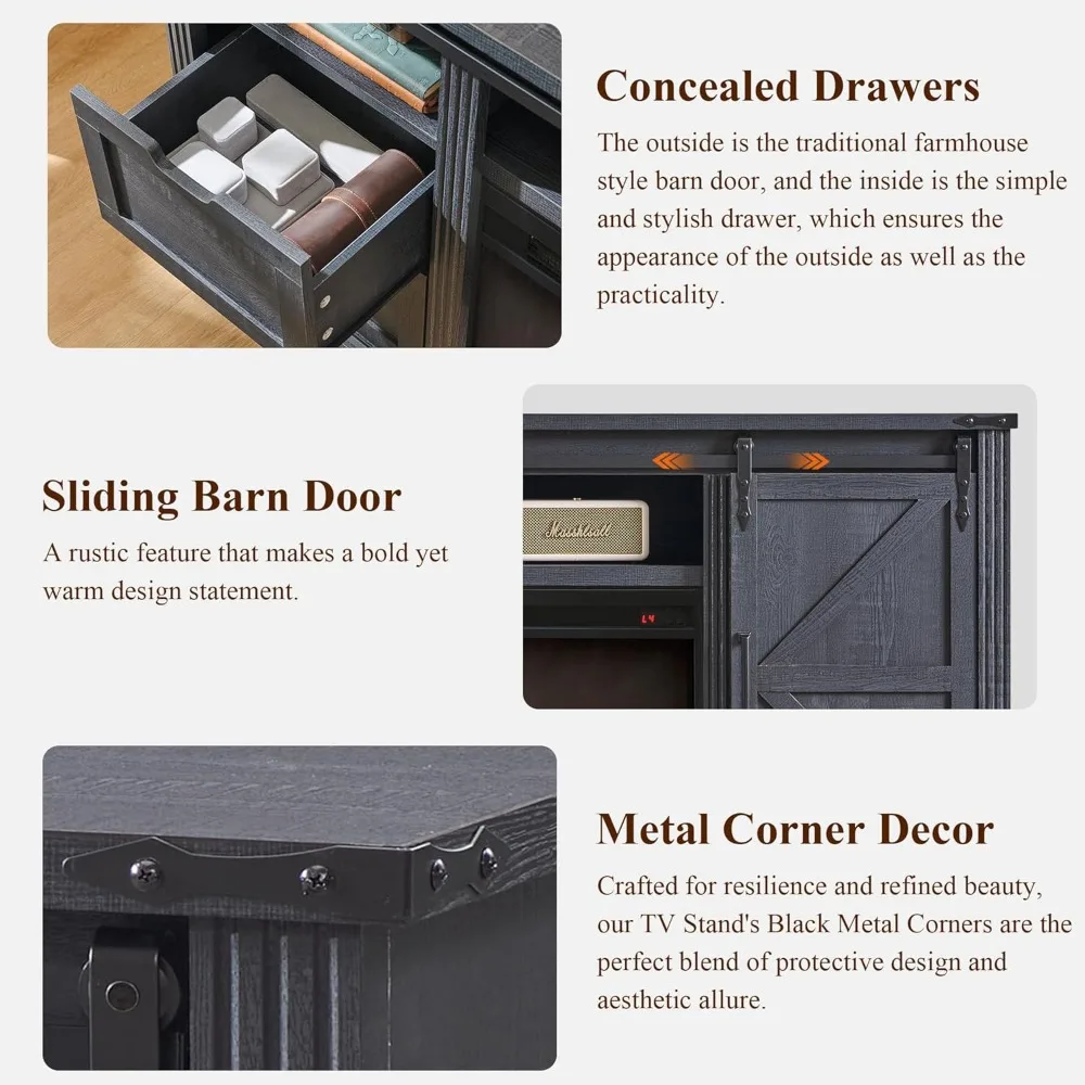 حامل تلفزيون LINGMU Farmhouse لتلفزيون 75 80 بوصة، ومركز ترفيه بطول 32 بوصة مع/4 أدراج وباب حظيرة منزلق، ووحدة تحكم الوسائط الريفية #6