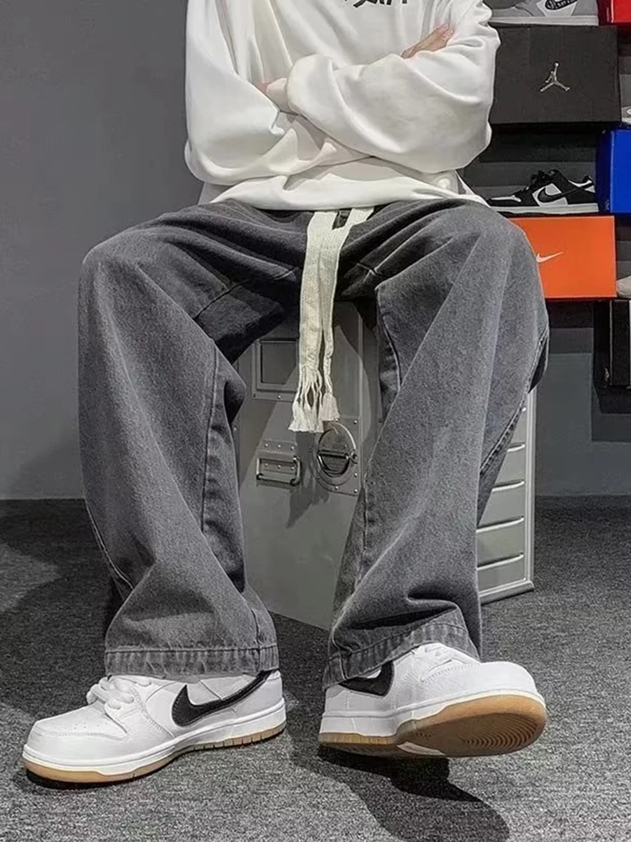 

Мужские летние джинсы American High Street из тканого каната, широкие прямые брюки свободного кроя