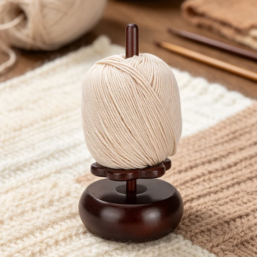 Premium Wood Yarn Holder with 360° Twirling levitation design for Various Thick & Fine Yarns, DIY Crocheting & Knitting Craft