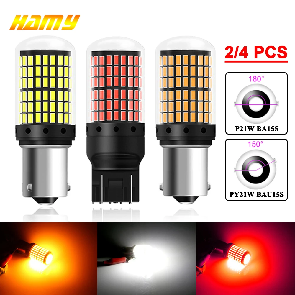 2/4 PCS 2000LM 1156 BA15S BAU15D 7443 W21W LED Bulb 12V 144SMD 6500K White Car Tail Reverse Parking Brake Turn Signal Lights