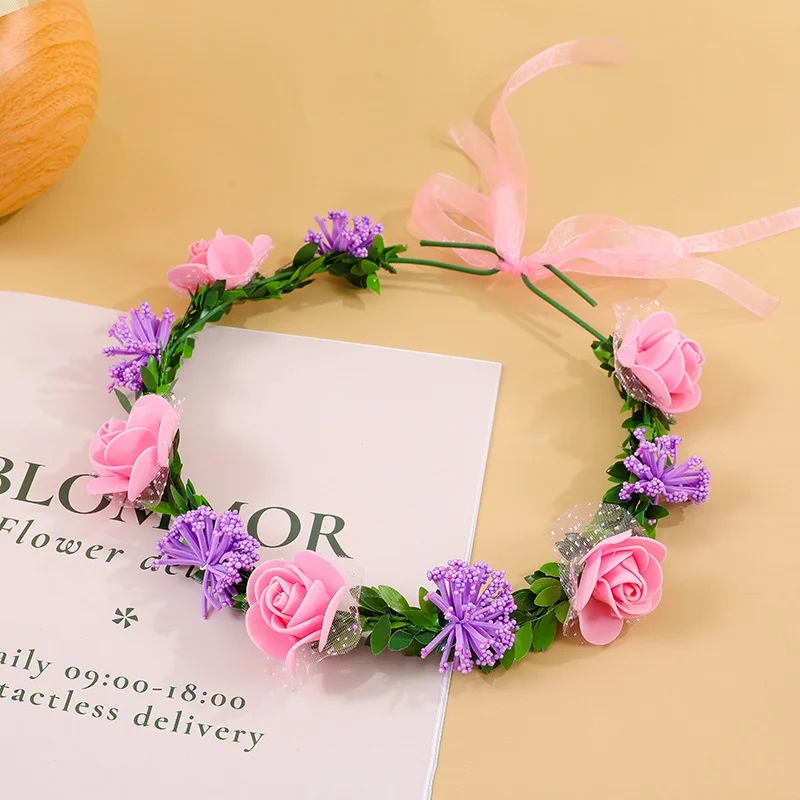 

Модная повязка для волос с искусственными розами, цветочный ободок, гавайская свадебная гирлянда, головной убор для уличной моды и фотосессий