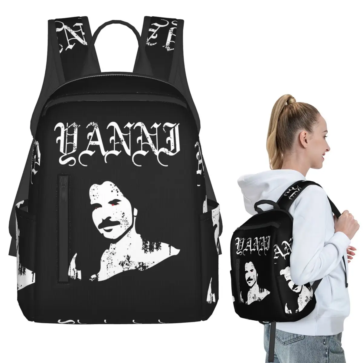 Yanni Black Metal Backpack Student BookBag Boys Girls School Bag Laptop Shoulder Bags Men Women