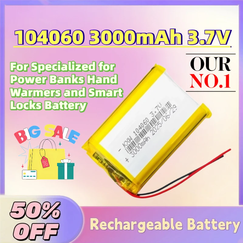 In Stock 104060 3000mAh 3.7V Rechargeable Li-Po Battery for Specialized for Power Banks Hand Warmers and Smart Locks Battery