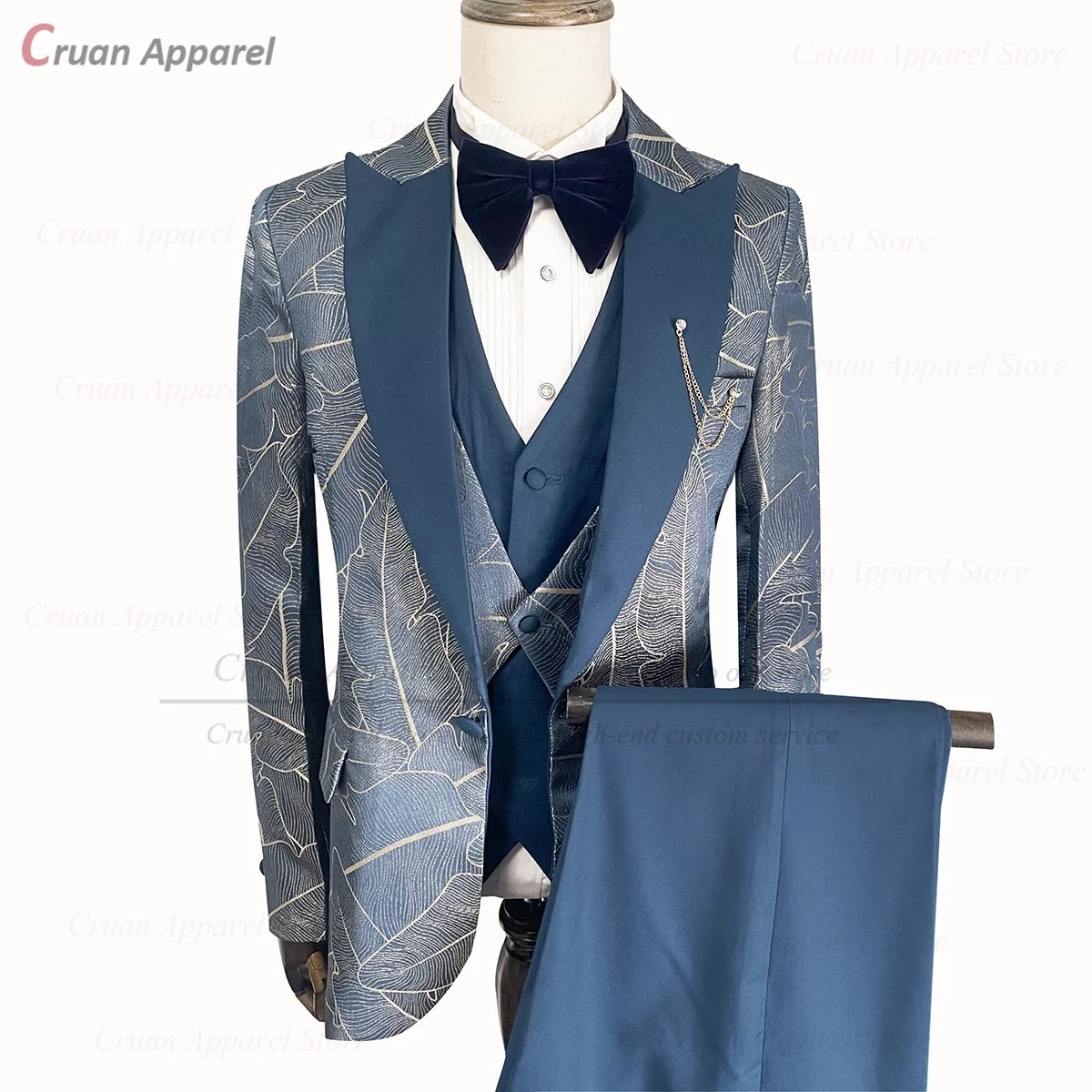 

Luxury Suits for Men 3 Pieces Slim Fit Fashion Desings Floral Printed Tuxedo Tailor-made Business Wedding Blazer Vest Pants Set