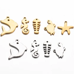 20pcs/lot Stainless Steel Sea Turtles Dolphin Starfish Seahorse Fishbone Charms Marine Life Pendant DIY Jewelry Accessories