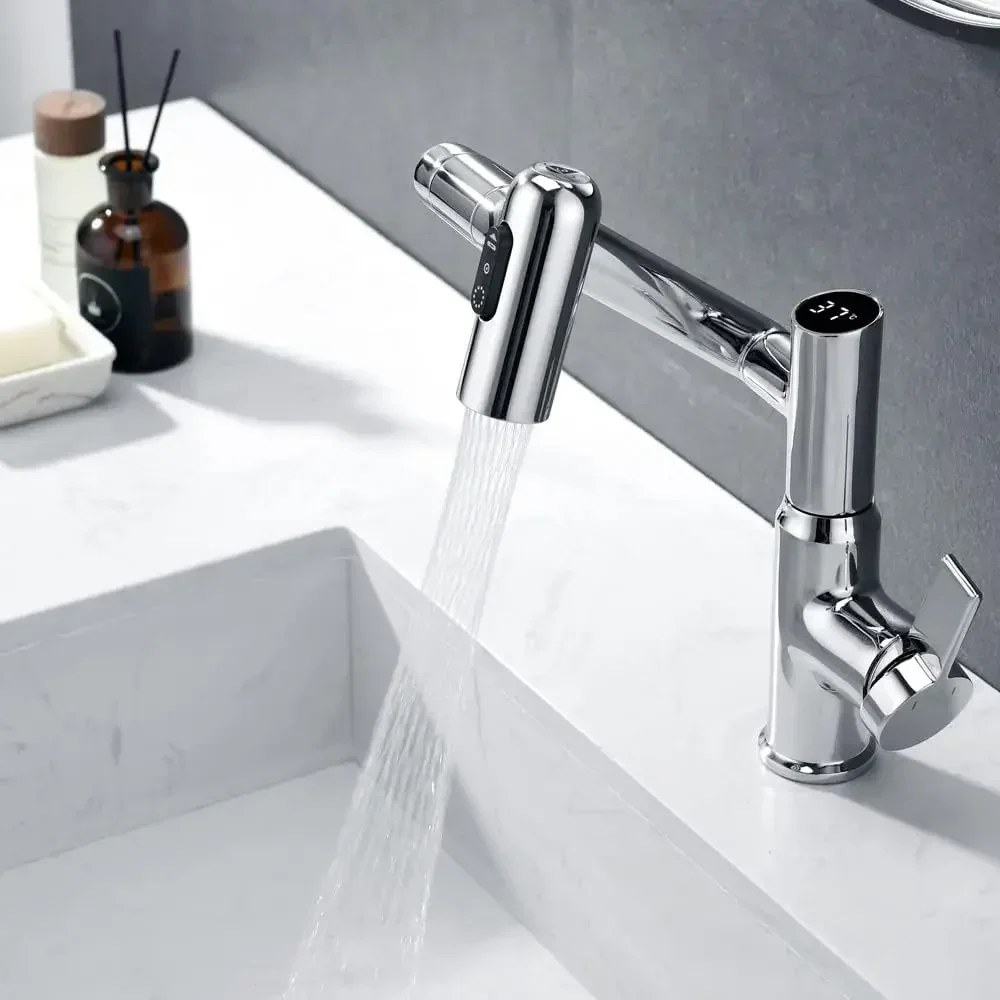 الذكية شاشة ديجيتال الحمام صنبور 360 دوران متعددة الوظائف حوض الحنفيات الساخن الباردة خلاط المياه غسل الحنفية سطح جبل