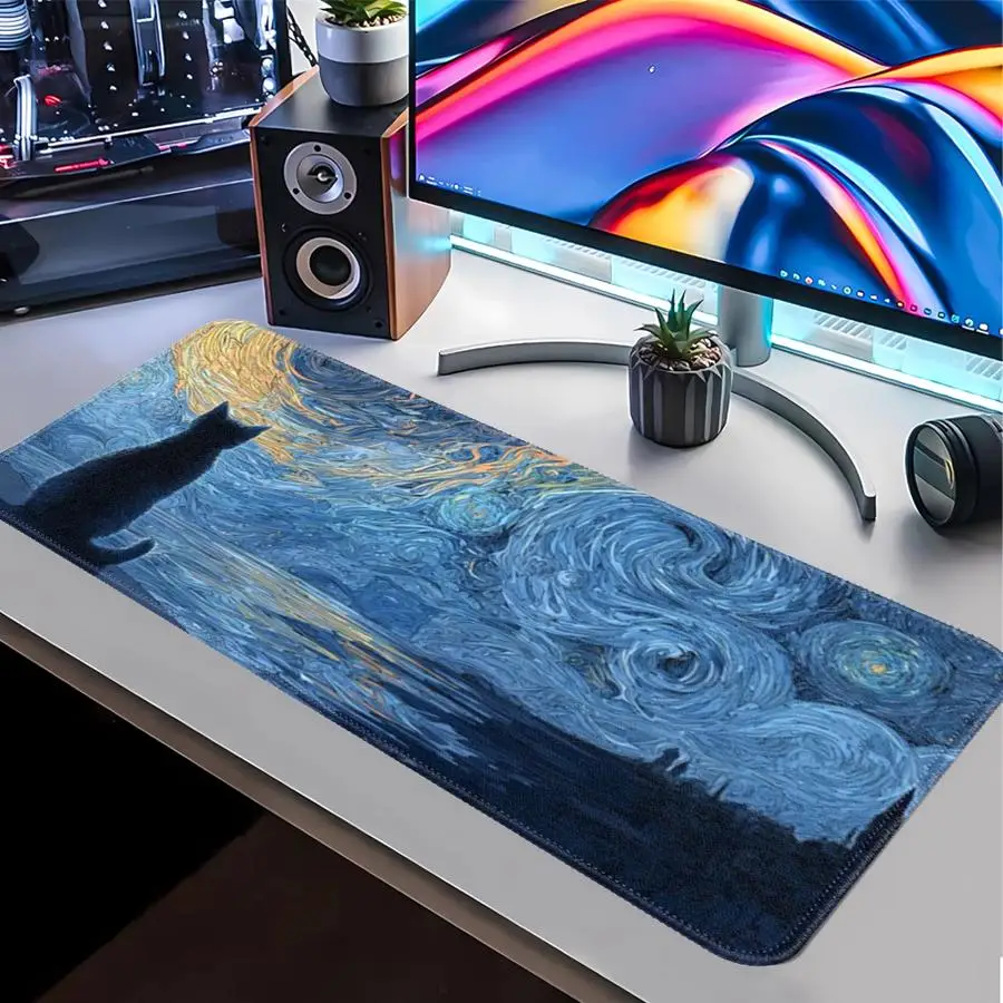 

Mouse Pad office Pad Desk accessories Game Console Pad Computer Laptop Pad Keyboard Mouse Pad Anti slip Van Gogh Starry Cat