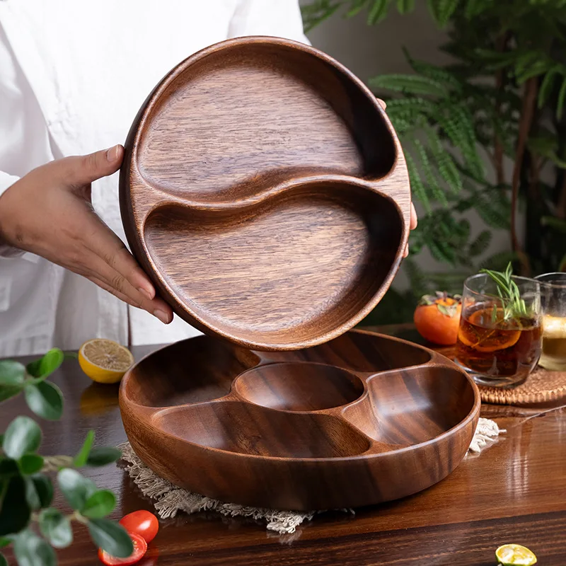 Solid Wood Serving Tray For Home Use Tea Nuts Fruits Plate High-Value Grid Dish