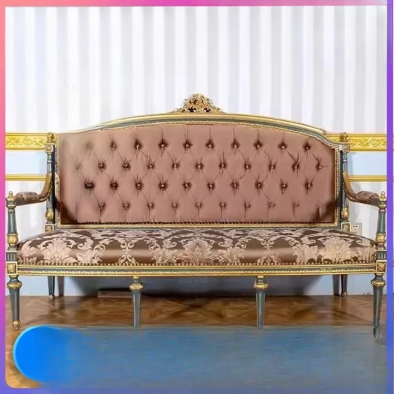 SA-1 Retro Solid Wood Hand Carved Two Person Small Fabric Sofa Combination for Villa Living Room Apartment