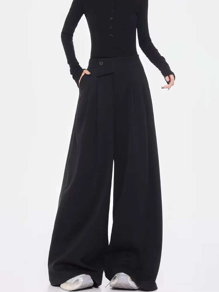 Winter Faux Wool Wide Leg Pants Women Y2K Vintage High Waist Streetwear Loose Casual Pants Harajuku All Match Straight Trousers