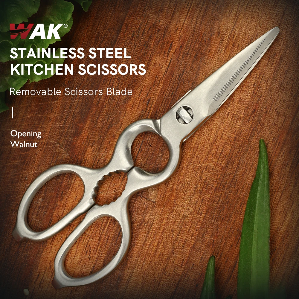 WAK Multi Functional Kitchen Scissors Washable Stainless Steel Scissors For Nut Chicken Bone Vegetable Removable Shear Tools