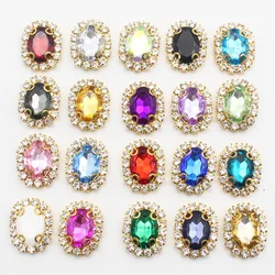 15*20mm Gold 10pcs Four Hole Sewing Oval Rhinestone Wedding Hair Accessories Hand Sewing Accessories