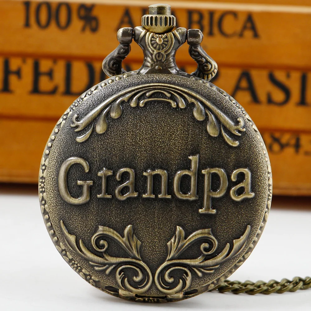 

"To My Grandpa " Forever Love You Theme Quartz Vintage Pocket Watch Necklace Chain Watches Gift For Grandad and Father