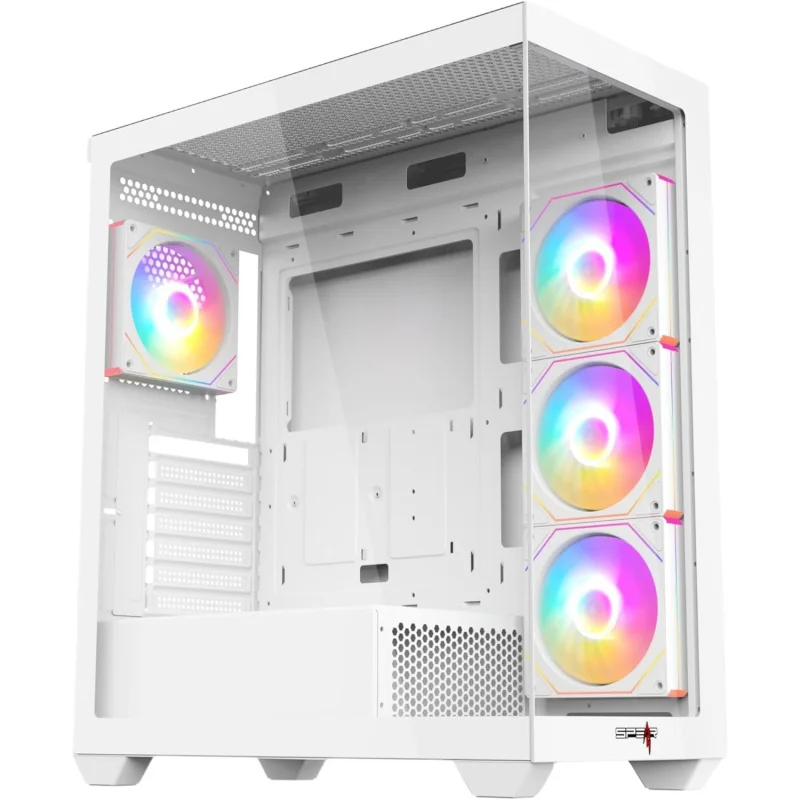 حافظة كمبيوتر الألعاب - حافظة Mid Tower ATX، أسود/أبيض، تتضمن 4 مراوح RGB، وحدة معالجة الرسومات USB 3.0، وحدة معالجة الرسومات مقاس 400 مم، ومبرد وحدة المعالجة المركزية 165 مم، و7 فتحات توسيع، #1