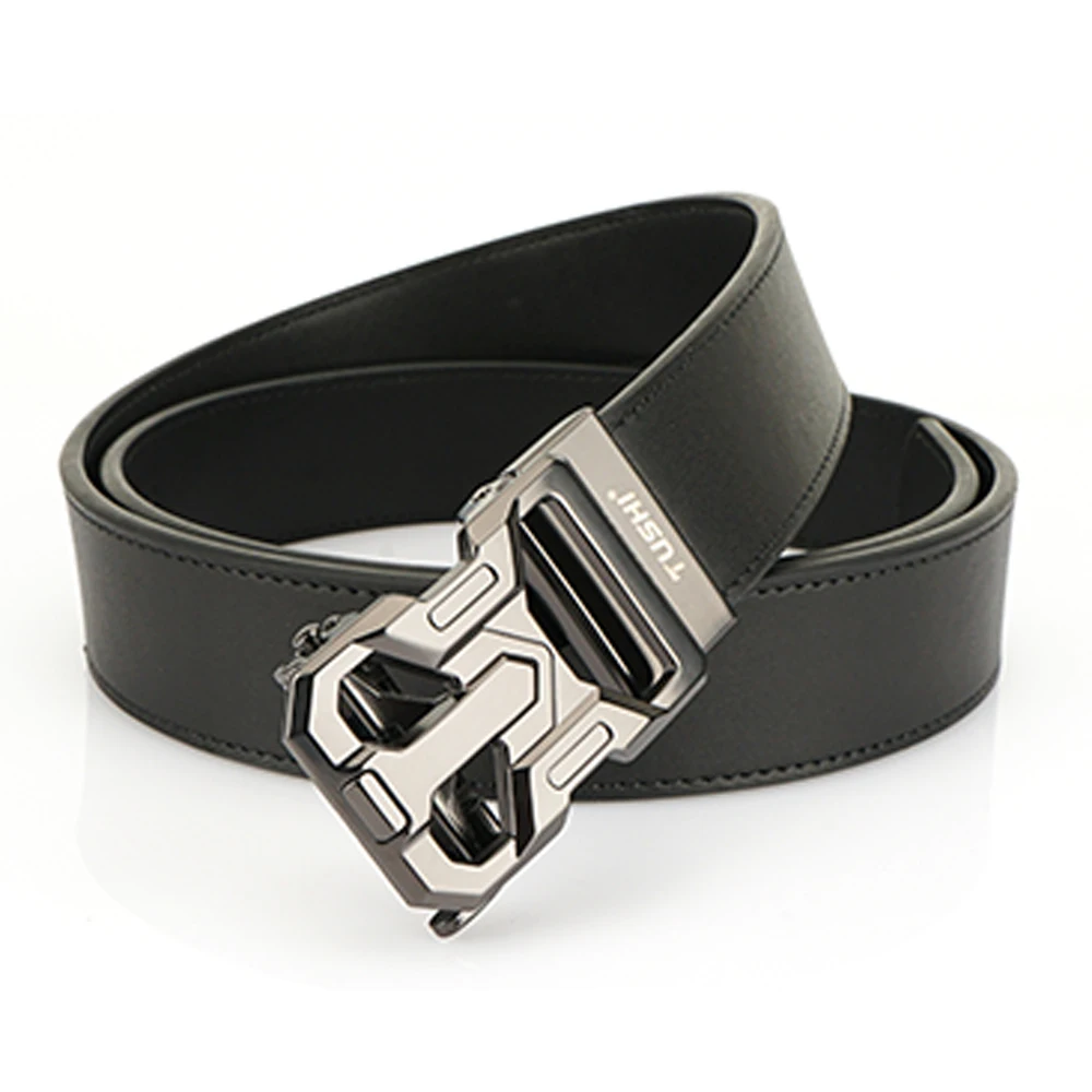 

TUAHI New Leather Automatic Buckle Belt for Men Adjustable Ratchet Belt Genuine Men's Leather Belts Fashion Designer Belt Men