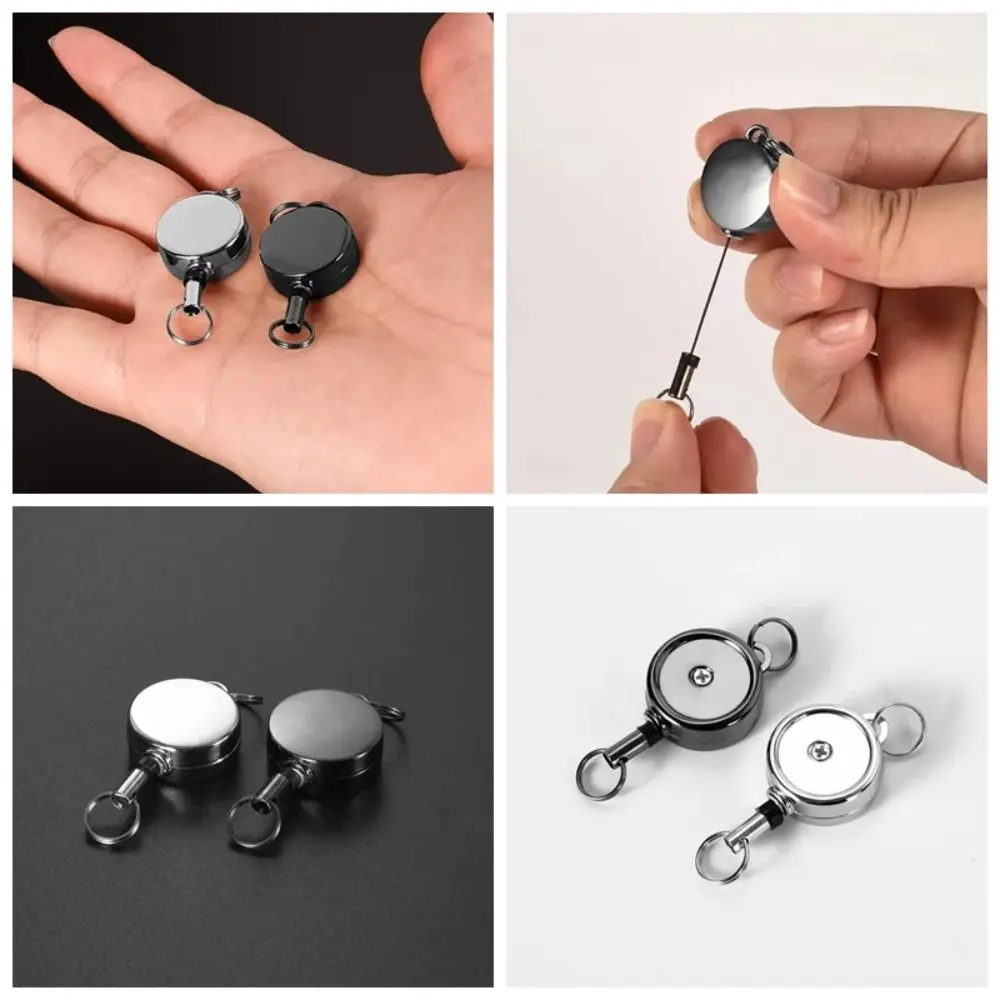 Mini Retractable Key Reel Heavy Duty Stretch Cord Key Ring, Anti-lost Metal Retractable Keychain for ID Badge Card Holder Keys