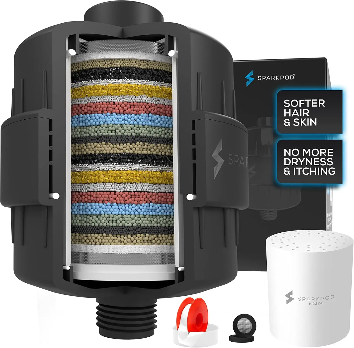 

23-Stage Shower Filter for Dry Hair & Skin - Removes Chlorine, Heavy Metals, Toxic Chemicals (Midnight Black Matte)