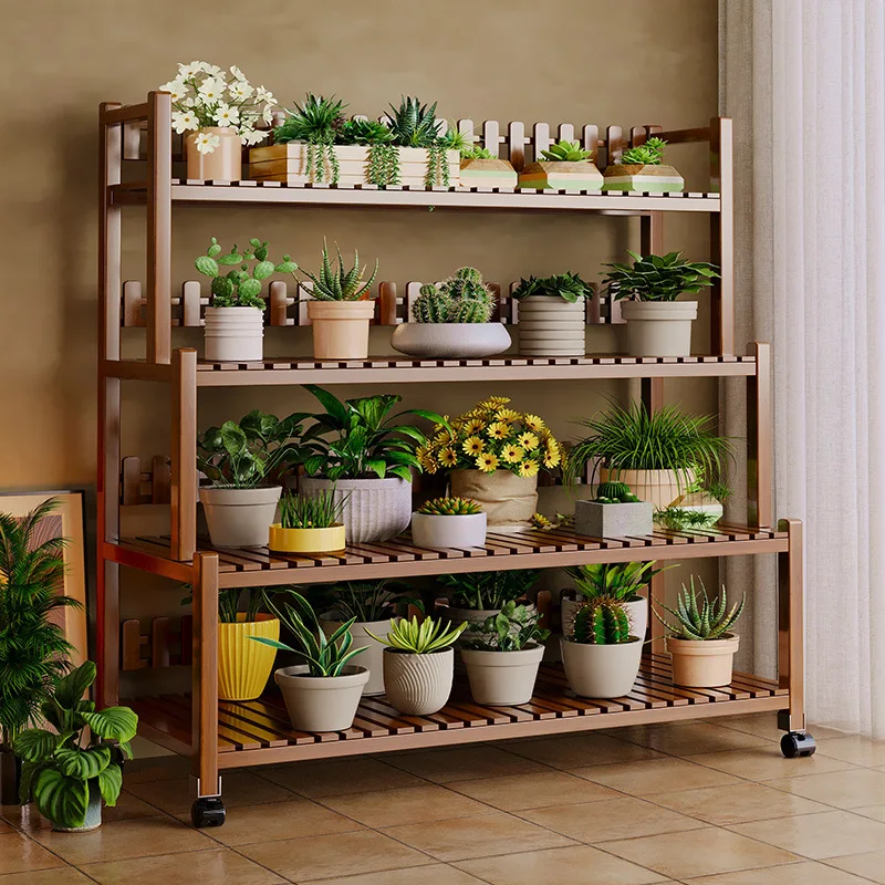 

PYJ Flower Stand Balcony Living Room Floor Mobile New Multi-Layer Succulent Flower Pot Plant Rack