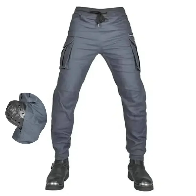 Loong Biker Motorcycle Riding  Jeans  Four Seasons Cargo Protection Pants Casual Elastic Waist Tight Hem Motocross Trousers