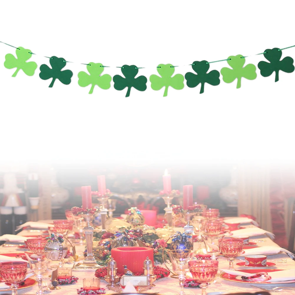 

Flag Bunting Banner Greenery Decor Four Leaf Hanging Party DIY St Patrick Shamrock Pattern Festival Supplies Garland Wall