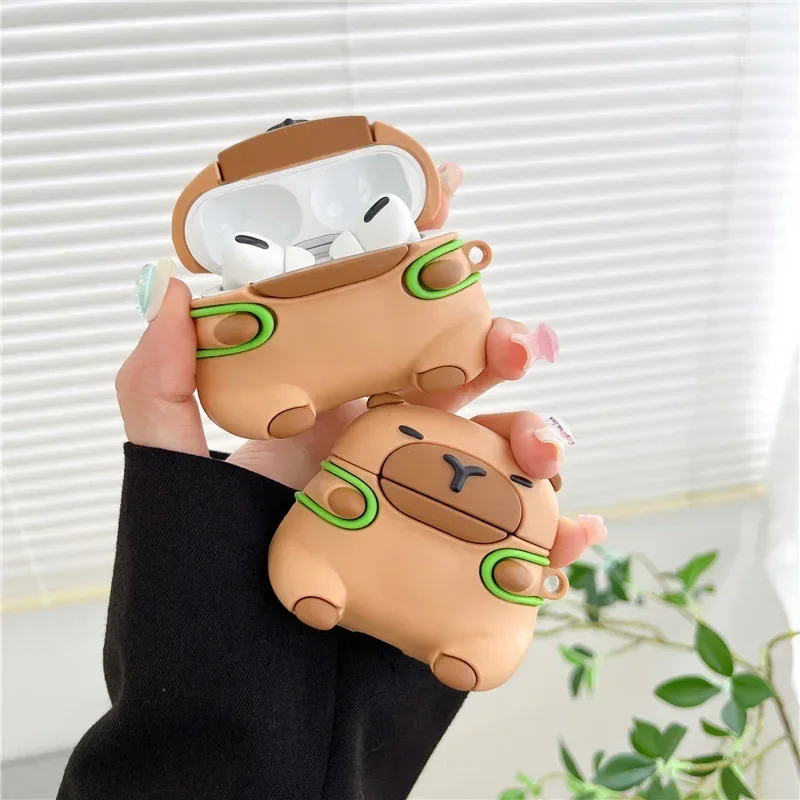 Capybara casing ransel kartun AirPods, casing penutup pelindung Earphone kotak pengisi daya Bluetooth Earbuds 1 2 3 Pro Pro2