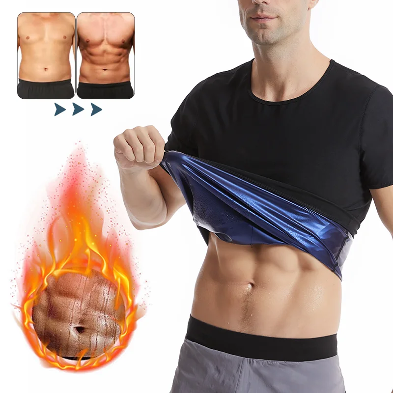 

Men Sauna Sweat Vest Heat Trapping Compression Waist Trainer Shirt Gym Sauna Suit Workout Slimming Body Shaper Tummy Control Top