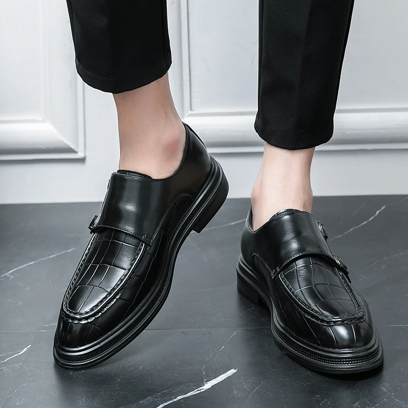 WAERTA Men Fashion Formal Shoes Handmade Shoes Derby Dress Leather Shoe Gentleman Double Buckles Pointed Wedding Big Size 38-46