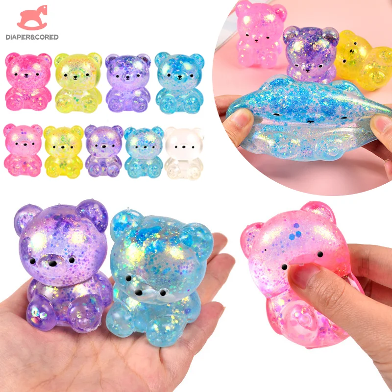 1pcs Random Glitter Gummy Bear Needoh Small Cute Animal Anti Stress Splat Decompressions Vent Squeeze Toy Bear Prop